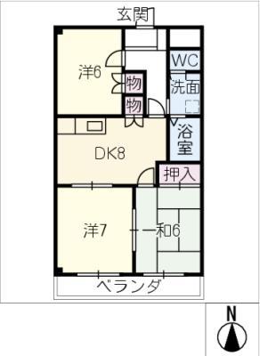 ソシア巽が丘(3DK/2階)の間取り写真