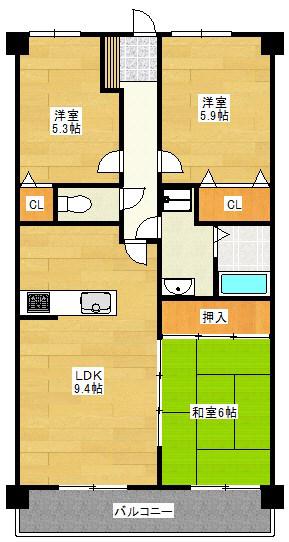 三愛シティライフ下大利南(3LDK/3階)の間取り写真