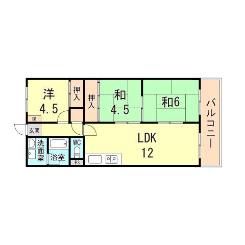 サンハイツ土山(3LDK/5階)の間取り写真