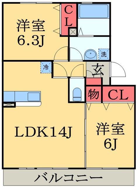 リビングタウン稲毛の杜B(2LDK/2階)の間取り写真