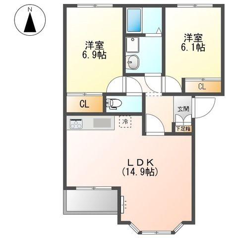 ハーフバレーII(2LDK/1階)の間取り写真