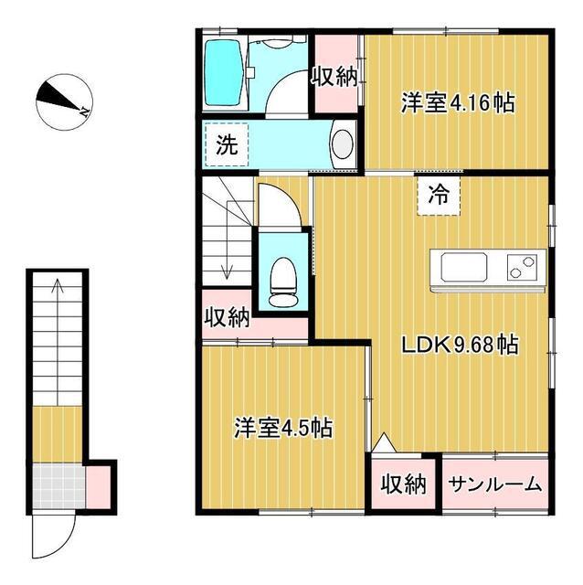 ヴィレッジ仁井田A(2LDK/2階)の間取り写真