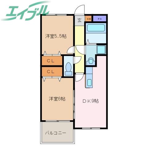 サンヒルズII(2DK/1階)の間取り写真