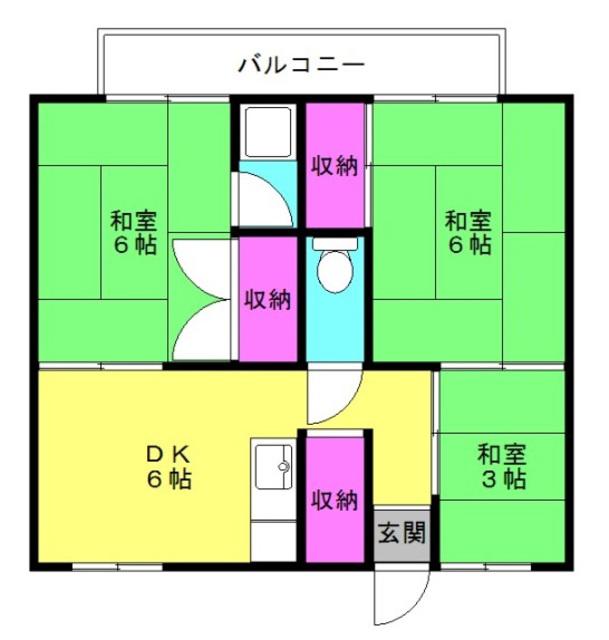 ビレッジハウス東二見(3DK/1階)の間取り写真