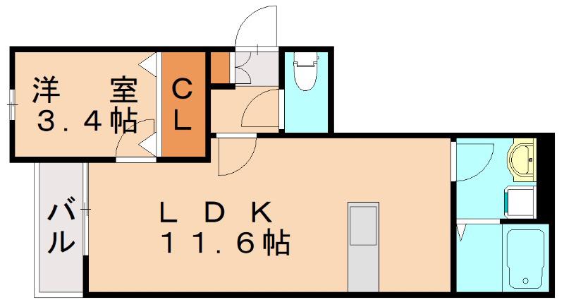 OC周船寺(1LDK/3階)の間取り写真