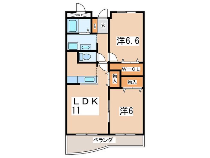 ビジュオール(2LDK/2階)の間取り写真