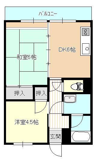フラットリバーサイド(2DK/3階)の間取り写真