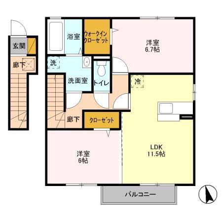 シャルムコートA(2LDK/2階)の間取り写真