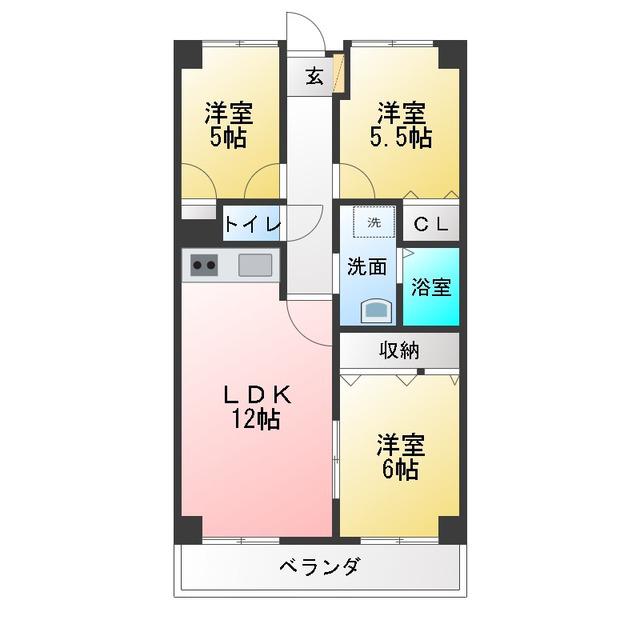 ラトゥールTOWA(3DK/1階)の間取り写真