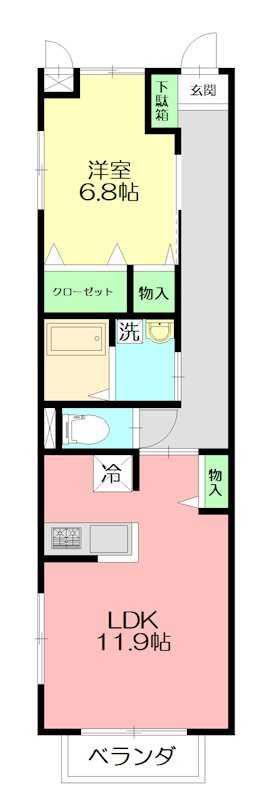 カーササンライズ(1LDK/2階)の間取り写真