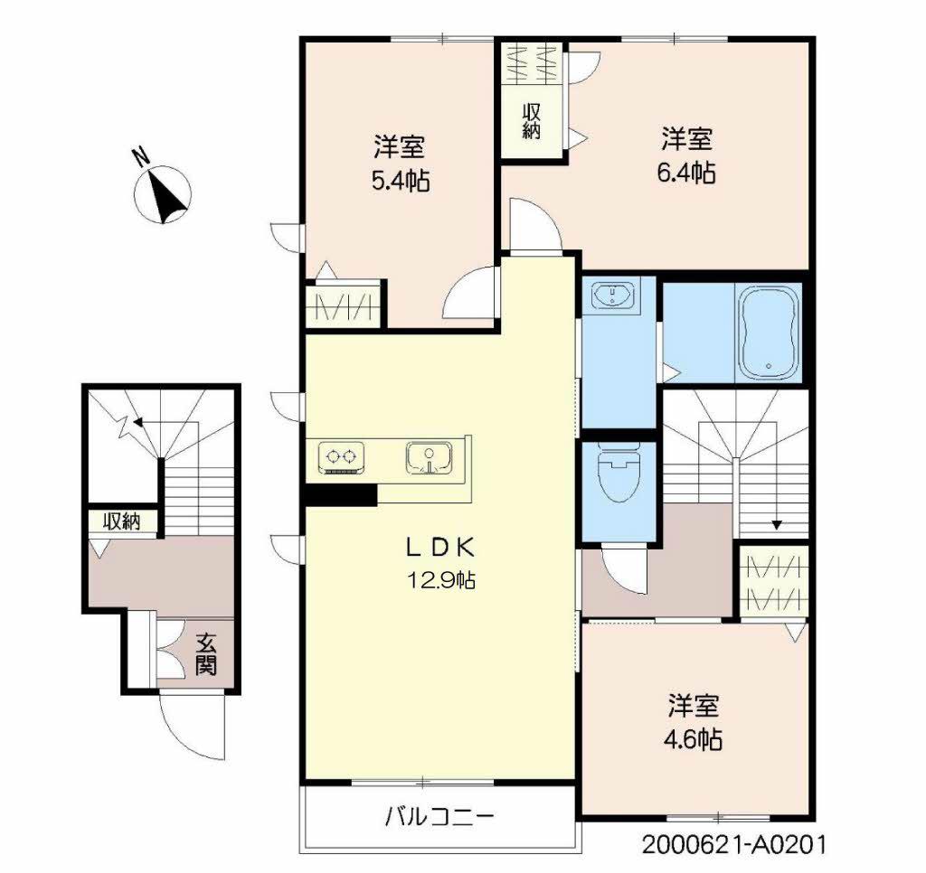 パストラル久留米 A(3LDK/2階)の間取り写真
