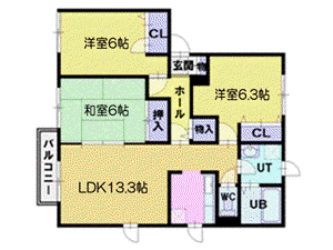 フォーチュナパーク一番町B(3LDK/2階)の間取り写真