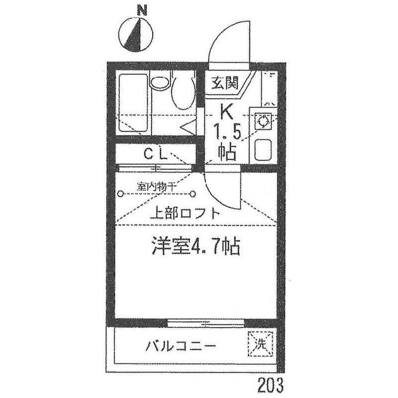フローラII(1K/2階)の間取り写真