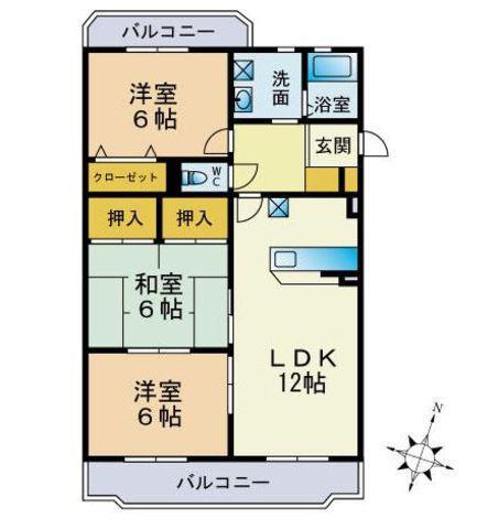 グランデージ空港南(3LDK/1階)の間取り写真