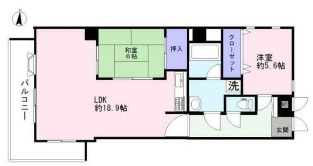 ニューウェルテラス生田(2LDK/6階)の間取り写真