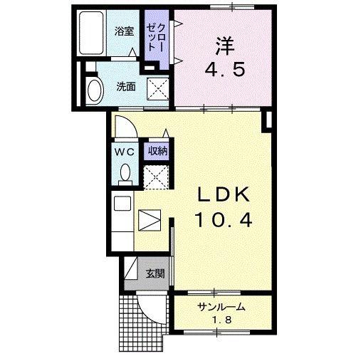 バンブーA(1LDK/1階)の間取り写真