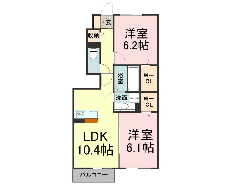 グランシャリオ二町B棟(2LDK/1階)の間取り写真