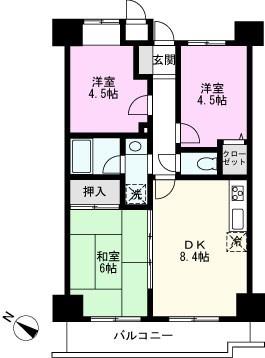 ライオンズマンション草加東(3DK/5階)の間取り写真