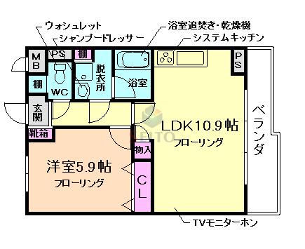 メゾンハナミズキ豊中(1LDK/2階)の間取り写真