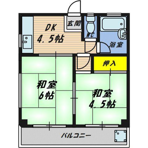 なにわビル(2DK/3階)の間取り写真
