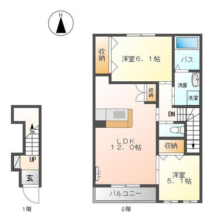 アメニティ・ハイツ E1(2LDK/2階)の間取り写真
