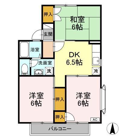 サンハイム A(3DK/2階)の間取り写真