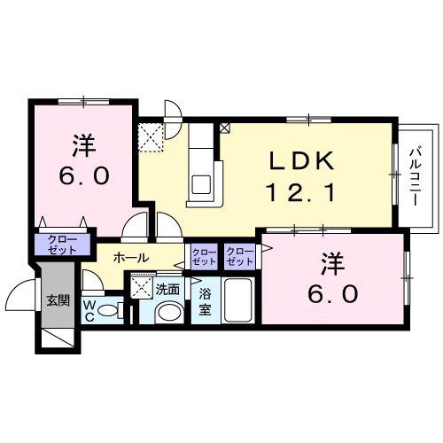 ソレイユ西町B(2LDK/3階)の間取り写真