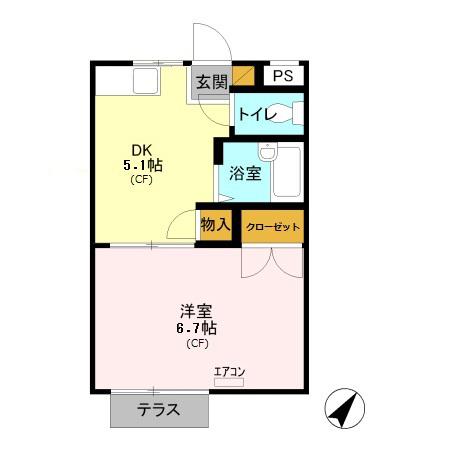 コンフォール大牧(1DK/1階)の間取り写真