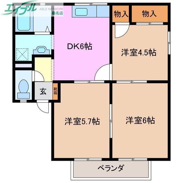 サニーヒルヴィラ(3DK/1階)の間取り写真