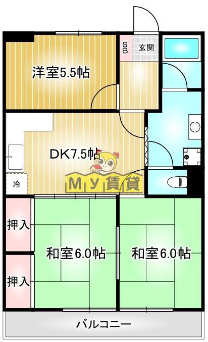 スカイメゾン(3DK/5階)の間取り写真