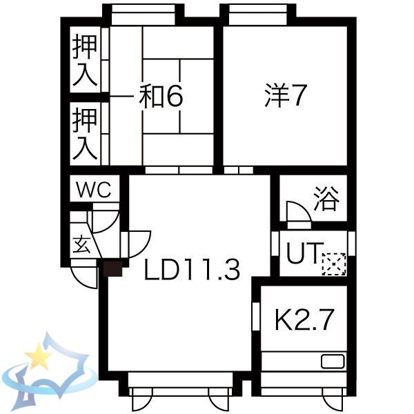 メゾンドルナB(2LDK/2階)の間取り写真