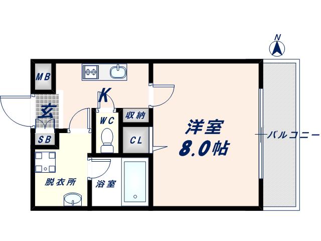 カーサセレノII(1K/2階)の間取り写真
