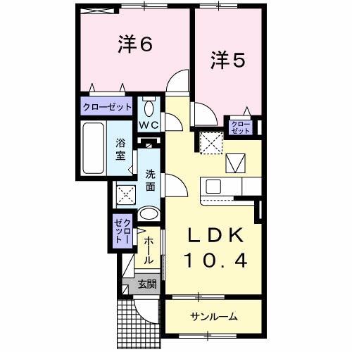メゾンド 悠 B(2LDK/1階)の間取り写真