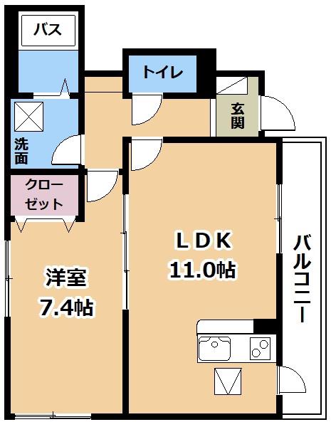 リバーウッド貴船(1LDK/1階)の間取り写真