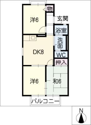 ディアコートC棟(3DK/1階)の間取り写真