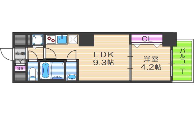 レオンコンフォート堀江公園(1LDK/13階)の間取り写真