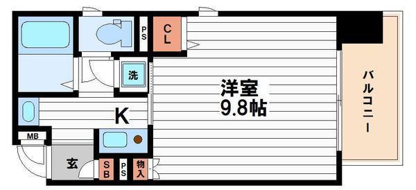 ジュネーゼ大阪城南(1K/7階)の間取り写真