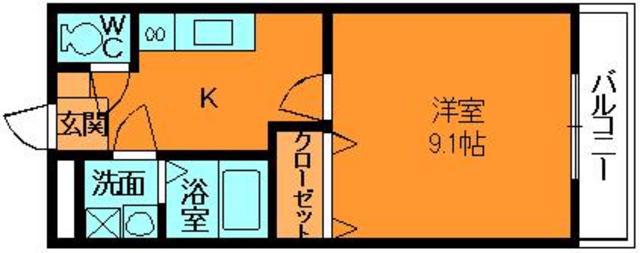 ディアコンフォール(1K/2階)の間取り写真