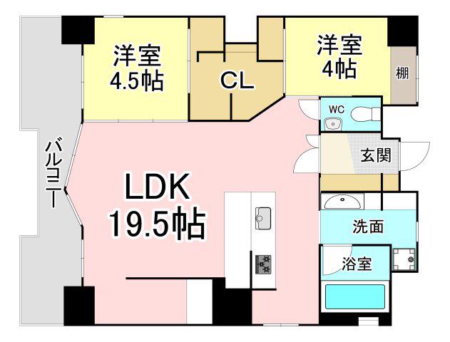 マテール穴生(2LDK/13階)の間取り写真