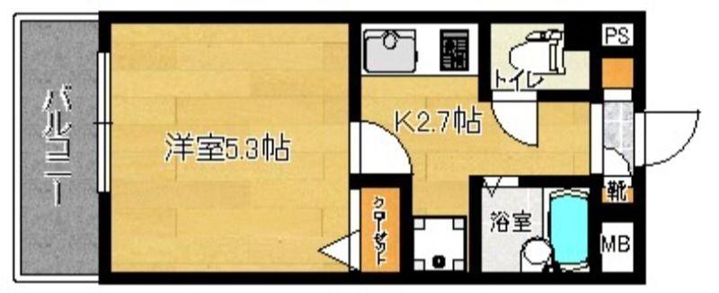 ライベストコート美野島(1K/4階)の間取り写真