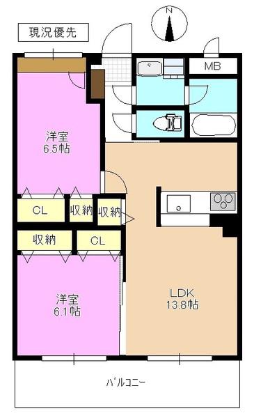 グッドランドワカサト(2LDK/2階)の間取り写真