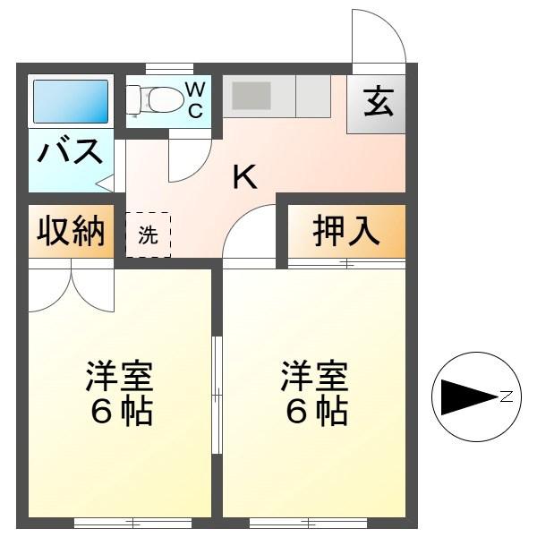 コーポ松の木B(2K/1階)の間取り写真