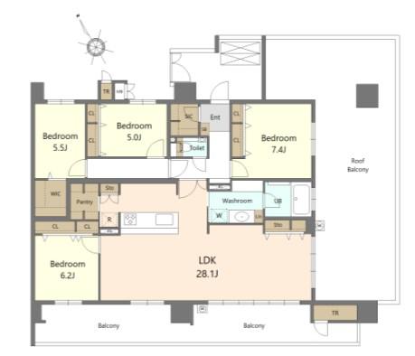 S-RESIDENCE愛宕サウス(4LDK/14階)の間取り写真