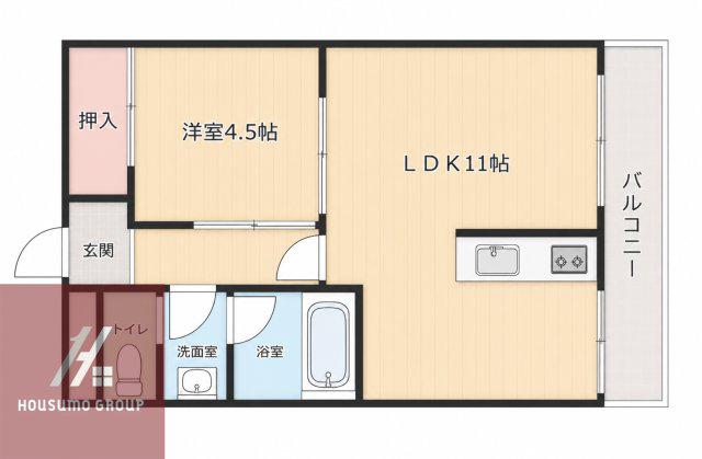 ウインドヒル三国(1LDK/3階)の間取り写真