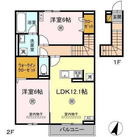 ヒルズ平泉 C(2LDK/2階)の間取り写真