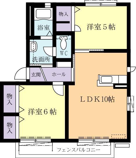 ファミール塚原F(2LDK/1階)の間取り写真