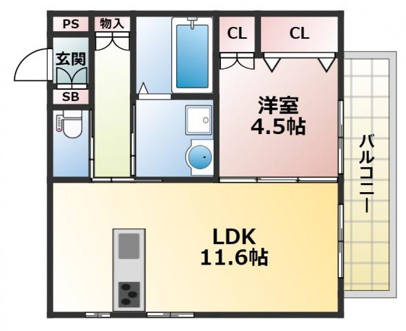 ヘーベル北村(1LDK/2階)の間取り写真