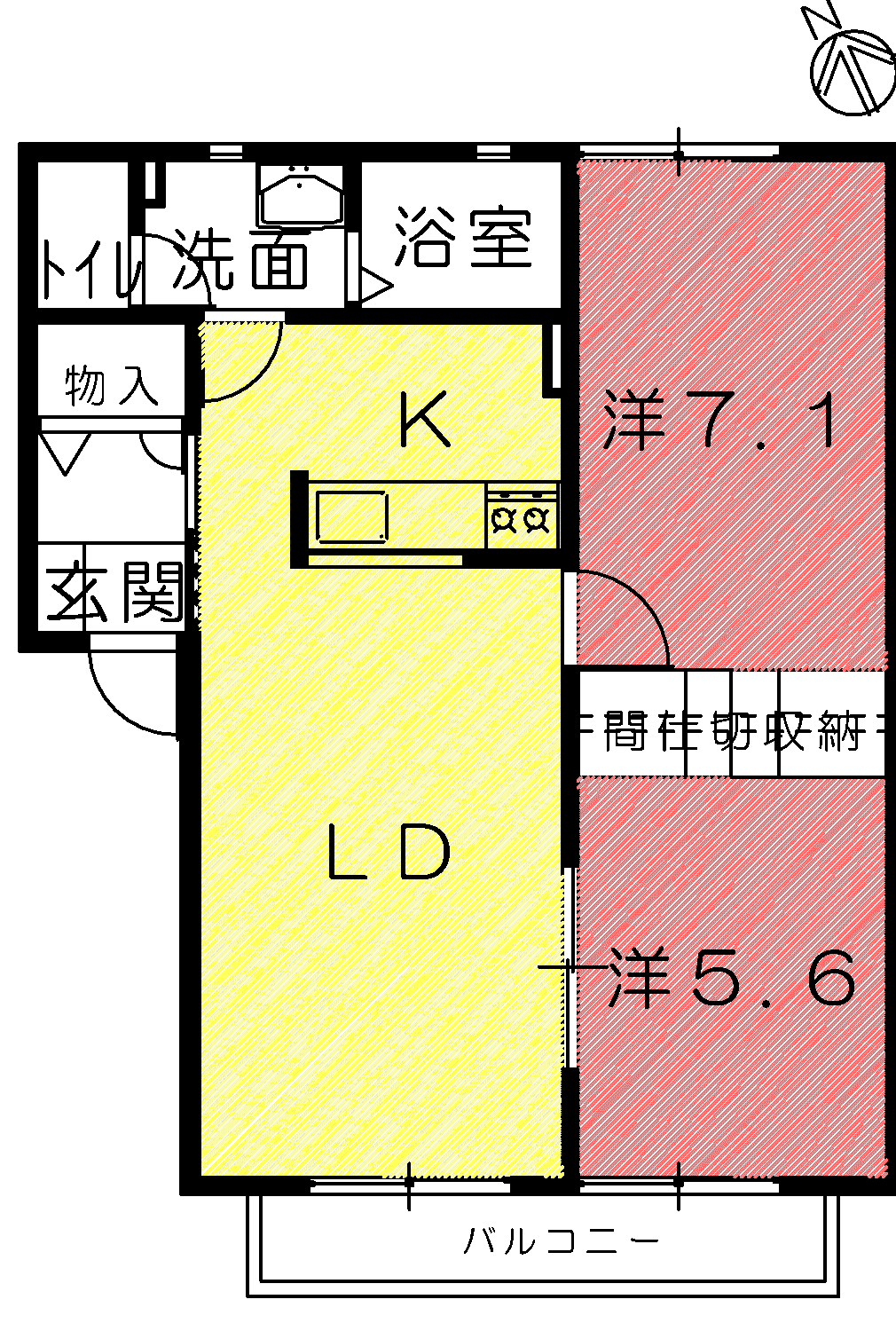 WINDBELLB棟(2LDK/1階)の間取り写真