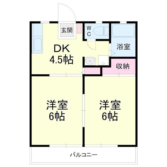 サンビレッジOGASA D棟(2DK/1階)の間取り写真