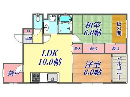 テレアビーテ神戸(2SLDK/2階)の間取り写真